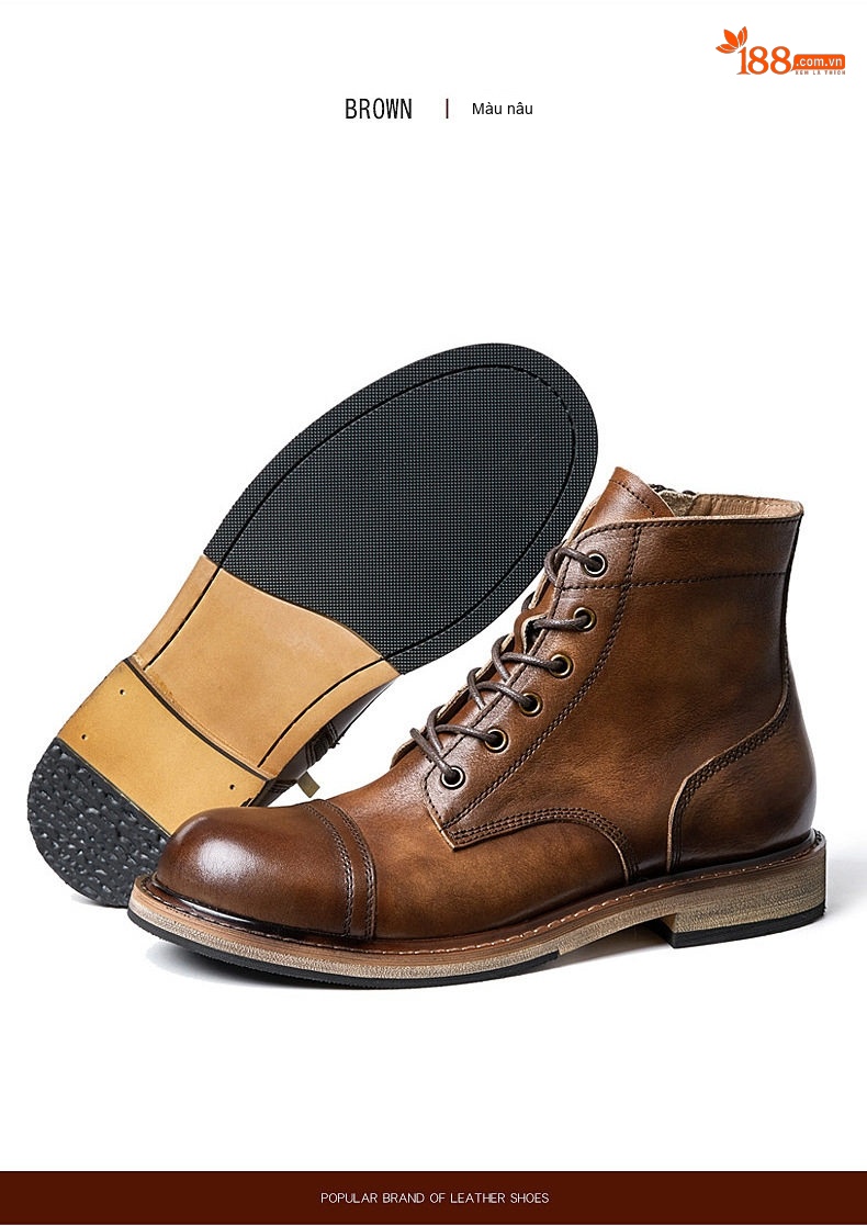 Giày Boot Martin Nam Cao Cổ Da Thật Đế Dày Chiều Cao Đế Khoảng 3cm Phong Cách Anh Quốc Màu Nâu, Đen chi tiết 20