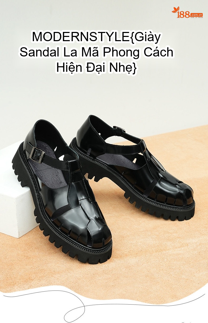 Sandal Rọ Nam Da Bóng Đế Dày Chiều Cao Đế Khoảng 3cm Màu Đen chi tiết 1