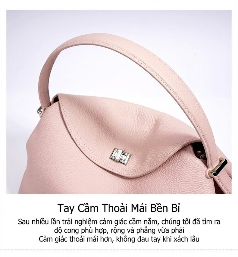 Túi Đeo Vai/Đeo Chéo/Xách Tay Nữ Da Bò Cao Cấp Thiết Kế Tối Giản Màu Nâu, Hồng, Đen chi tiết 13