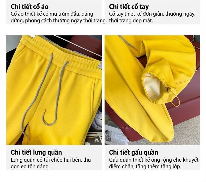 Bộ thể thao nữ áo hoodie quần dài lót lông giữ ấm chi tiết 13