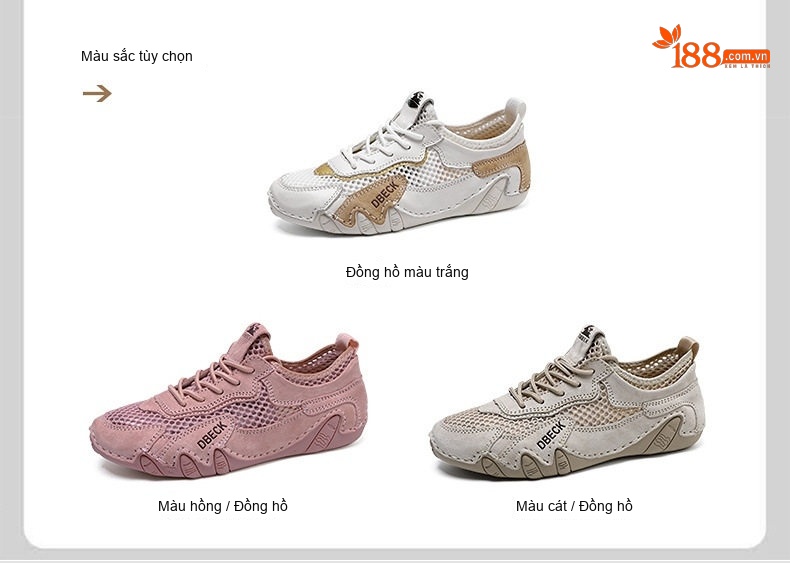Giày Outdoor Buộc Dây Nam Nữ Lưới Thoáng Khí Đế Mềm Chiều Cao Đế Khoảng 3cm Màu Trắng, Nâu, Hồng, Be chi tiết 5