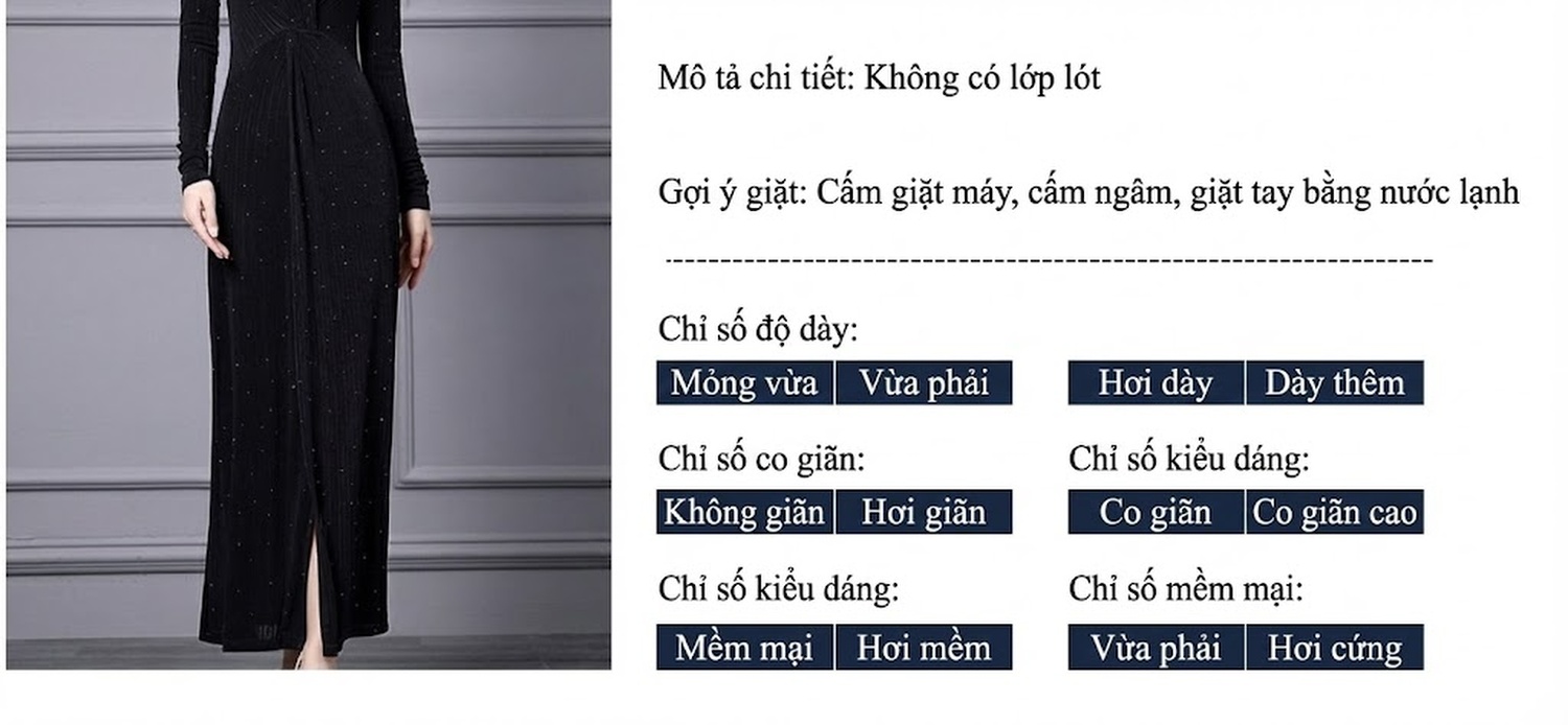 Đầm Dự Tiệc Nữ Dáng Dài Tay Dài Cổ chữ V Dáng Ôm Màu Đen chi tiết 2