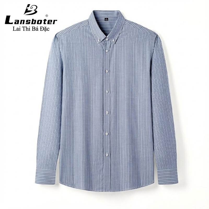 Áo Sơ Mi Dài Tay Nam Cotton Kẻ Sọc Kiểu Dáng Ôm Vừa Màu Xanh, Hồng, Xám