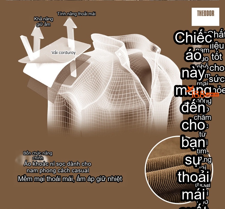 Áo Khoác Bông Nam Cổ Lông Cừu Non Vải Cotton Dày Dặn Màu Nâu, Đen, Xám chi tiết 4