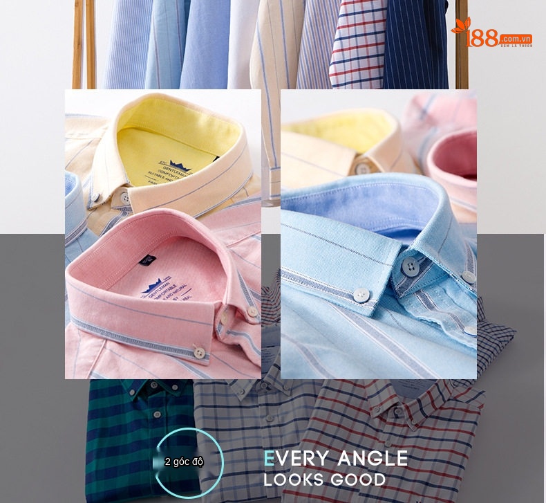 Áo Sơ Mi Nam Tay Dài Cotton Oxford Giặt Nước Kẻ Caro Mặc Đơn Giản Lót Trong Công Sở Màu Trắng, Xanh Dương, Xám, Hồng... chi tiết 4