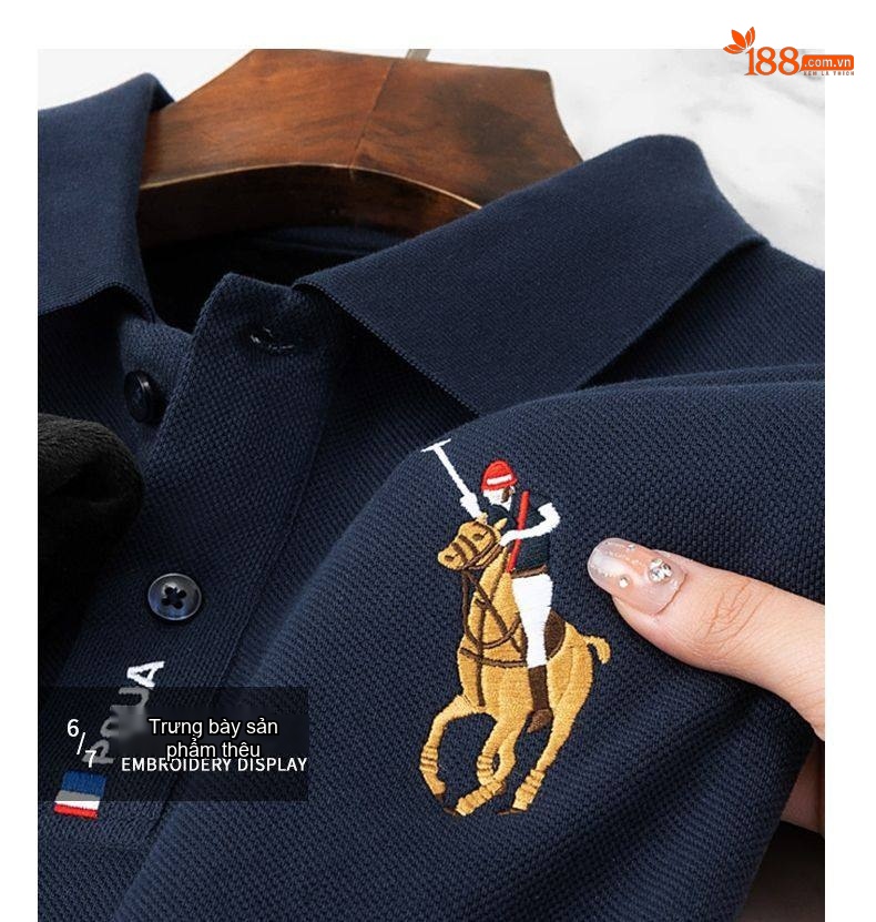 Áo Polo Nam Tay Dài Cotton Lót Lông Cừu Màu Xanh Dương, Xanh Navy, Kem, Xanh Lá chi tiết 25
