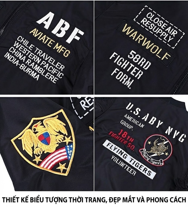 Áo Khoác Bomber Nam Thêu Hình Kiểu Phi Công MA1 Size Lớn Màu Xanh Rêu, Đen chi tiết 13