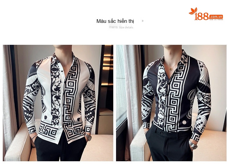 Áo Sơ Mi Tay Dài Nam In Họa Tiết Phong Cách Châu Âu chi tiết 2