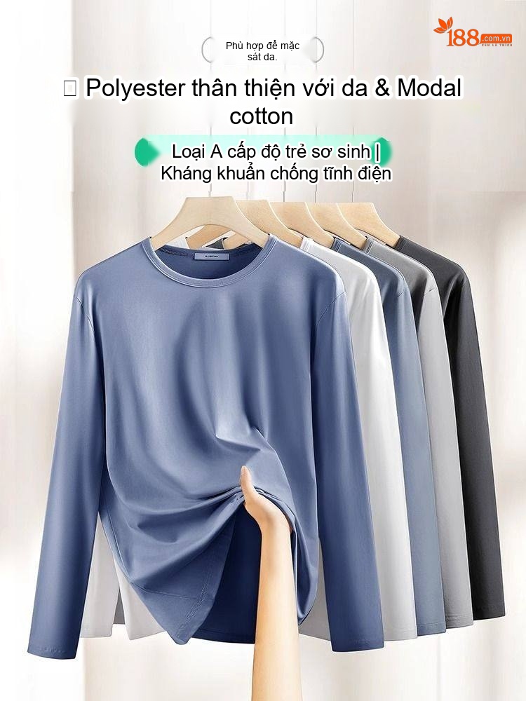 Áo Thun Dài Tay Nam Modal Cổ Tròn Màu Trắng, Xám, Đen, Xanh
