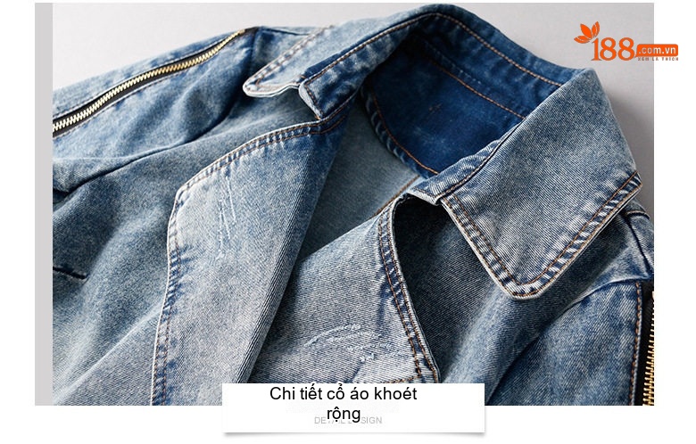 Áo Khoác Jean Nữ Dáng Dài Tay Lửng Khóa Kéo Túi Hộp Phong Cách Hàn Quốc Màu Xanh Jean chi tiết 23