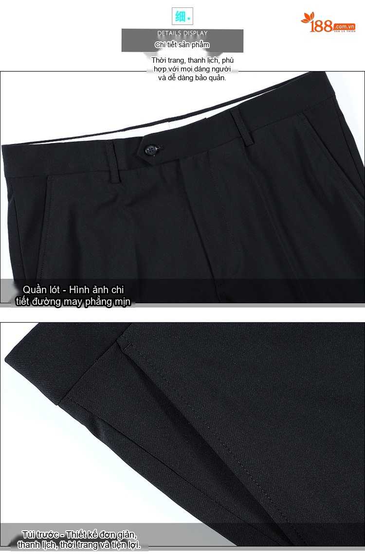 Quần Tây Nam Ống Đứng Silk Wool Chống Nhăn Màu Đen chi tiết 23