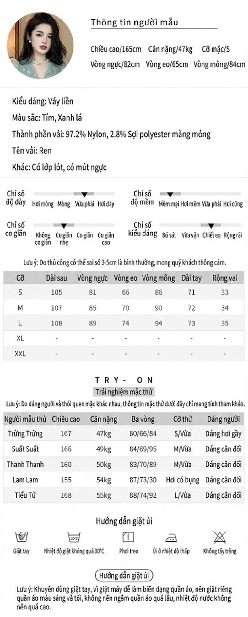 Váy Ren Nữ Cổ chữ V Tay Bồng Ôm Dáng Thanh Lịch Màu Xanh Bạc Hà, Tím chi tiết 2