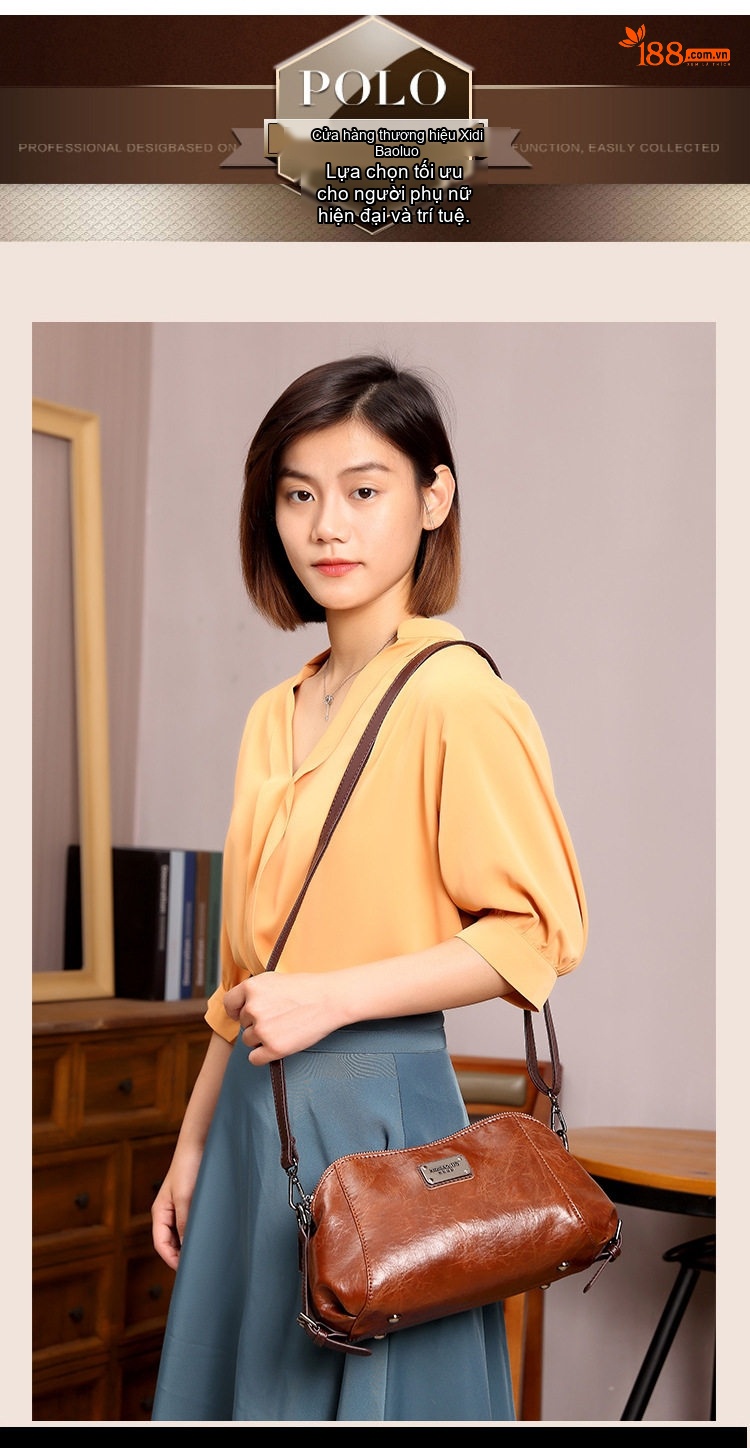 Túi Đeo Vai/Đeo Chéo Nữ Da Bóng Thiết Kế Retro Phong Cách Âu Mỹ Sức Chứa Lớn Màu Nâu chi tiết 11