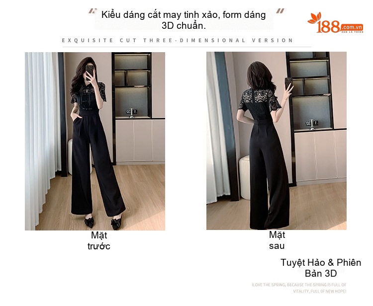 Jumpsuit Nữ Ống Rộng Phong Cách Tân Cổ Điển Màu Đen chi tiết 4