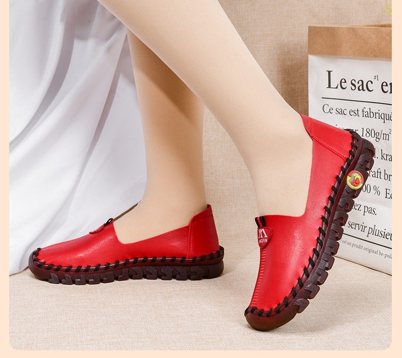 Giày Búp Bê Đế Bệt Da Bóng Mềm Mại Chiều Cao Đế Khoảng 1cm Màu Kem, Nâu, Đen, Đỏ... chi tiết 5