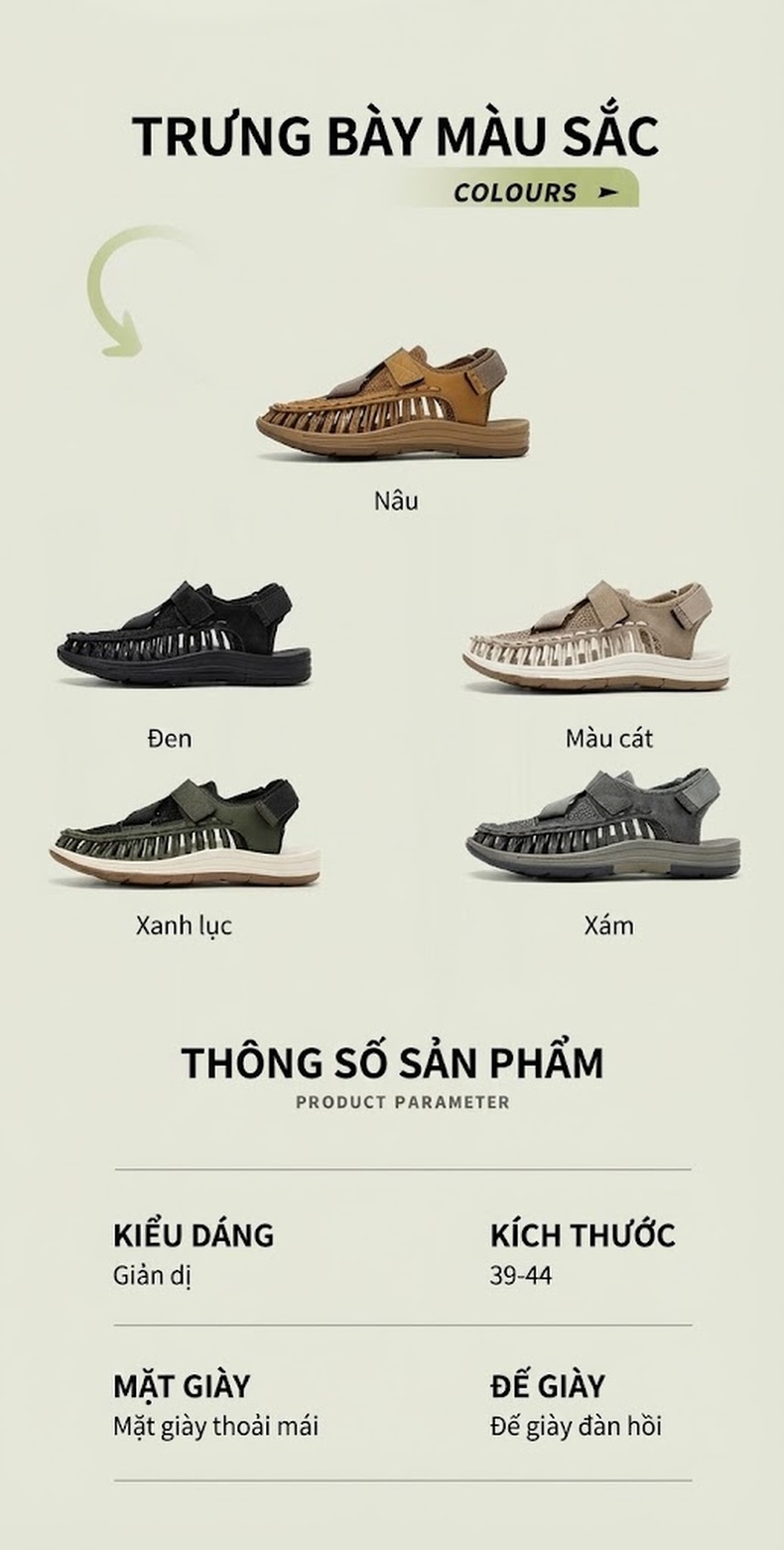 Sandal Nam Quai Dán Bện Dây Thoáng Khí Đế Cao 2cm chi tiết 2