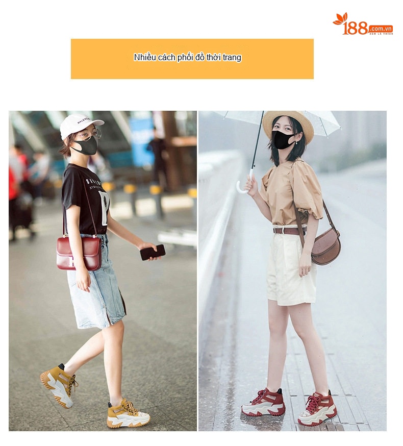 Giày Sneaker Nữ Da Thật Lưới Thoáng Khí Chiều Cao Đế Khoảng 5cm Màu Trắng, Đen, Nâu, Đỏ... chi tiết 13