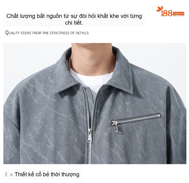 Áo Khoác Nam Cổ Bẻ Dáng Ngắn Phong Cách Retro Vải Đũi Màu Xám, Đen, Xanh Rêu, Nâu chi tiết 5