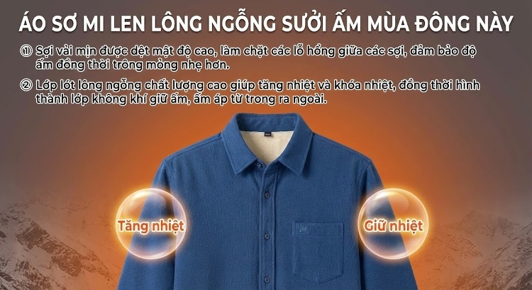 Áo Sơ Mi Nam Lót Lông Nhung Dày Dặn Giữ Ấm Màu Xanh Dương, Đỏ Tía, Xám, Xanh Lá... chi tiết 8
