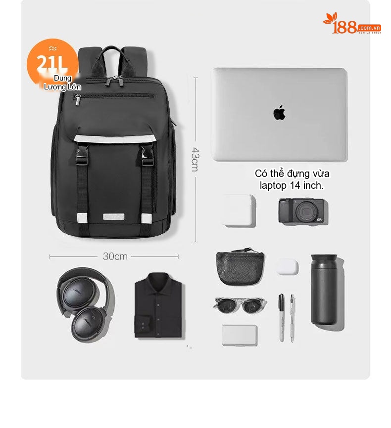 Balo Nam OSOCE Đựng Laptop 14 Inch Chống Nước Phong Cách Công Sở Màu Đen chi tiết 4
