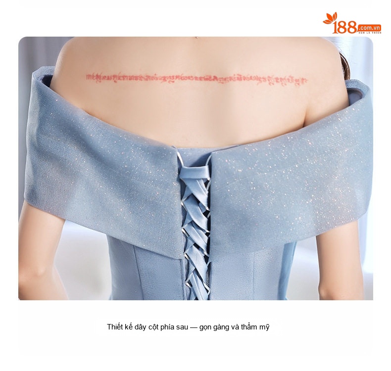 Váy Dạ Hội Hở Vai dáng chữ A Chiều Dài Midi Màu Xanh, Đen chi tiết 14
