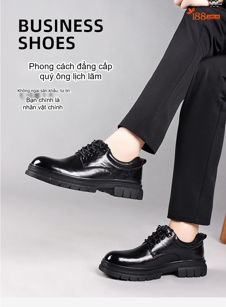 Giày Martin Nam Da Bò Vân Tay Thủ Công Đế Dày Chiều Cao Đế Khoảng 4cm Màu Đen chi tiết 5