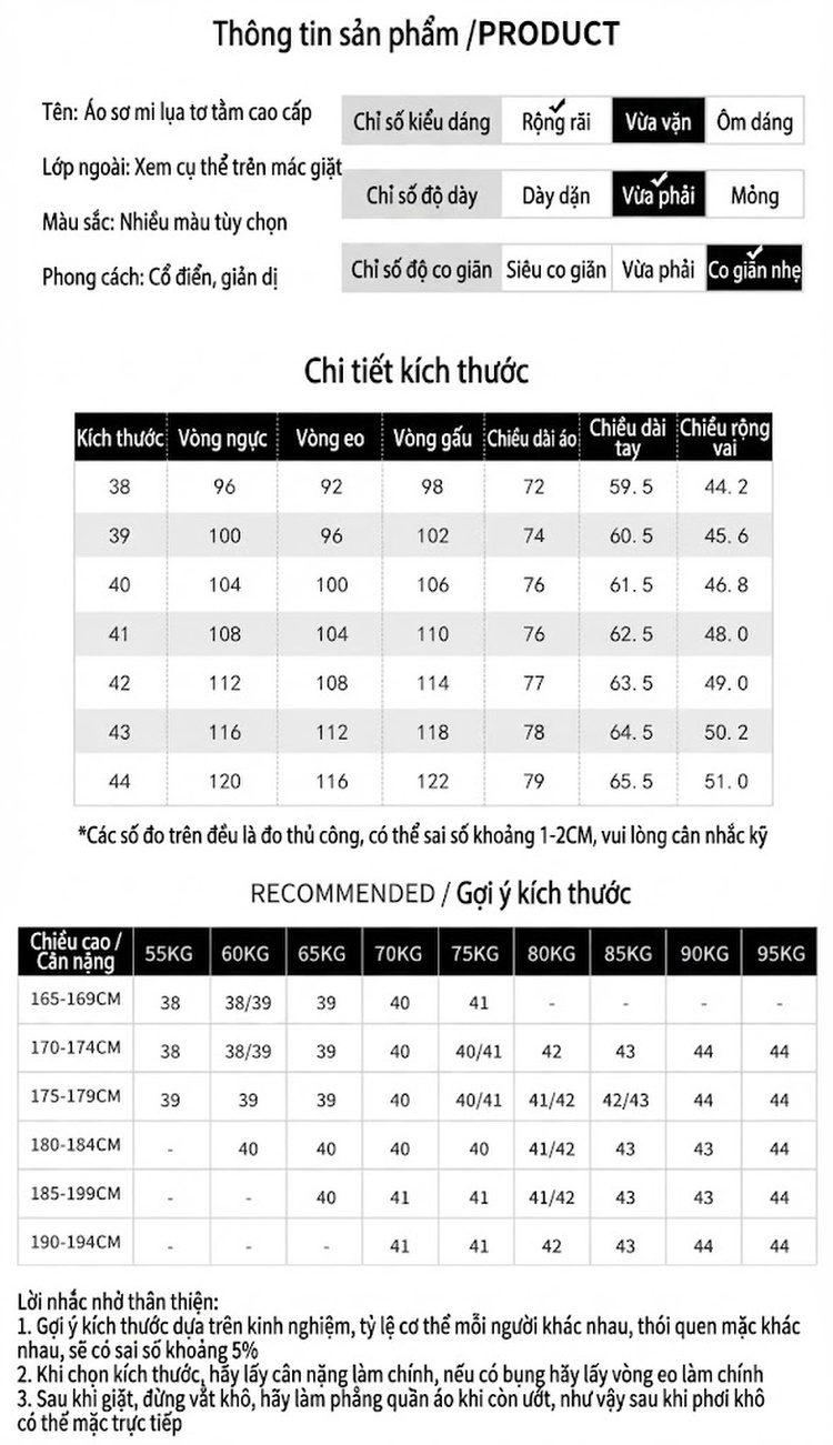 Áo Sơ Mi Dài Tay Nam Lụa Tằm Tơ Màu Trơn Ôm Dáng Công Sở chi tiết 17