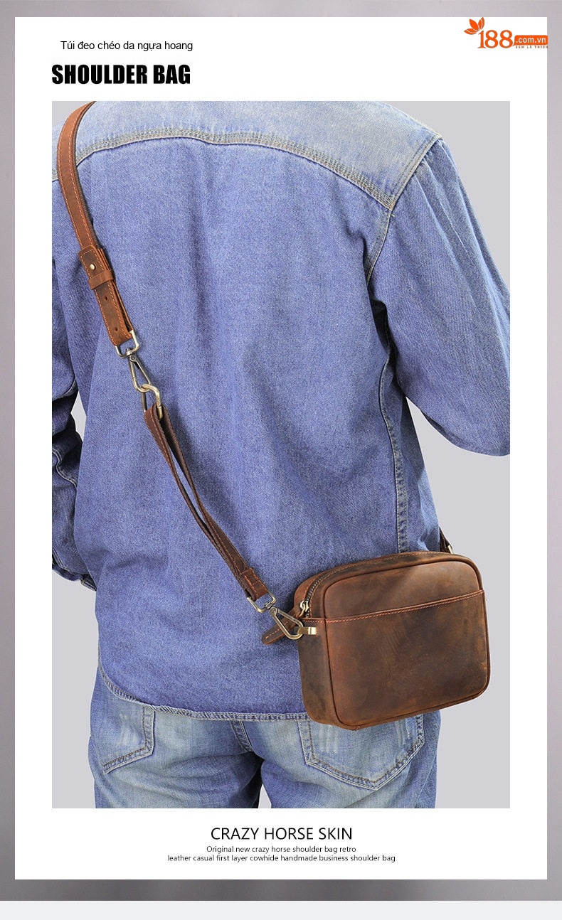 Túi Đeo Chéo Nam Da Thật MaraLete, Túi Đựng Ipad, Clutch Cầm Tay Da Thật Màu Nâu chi tiết 1