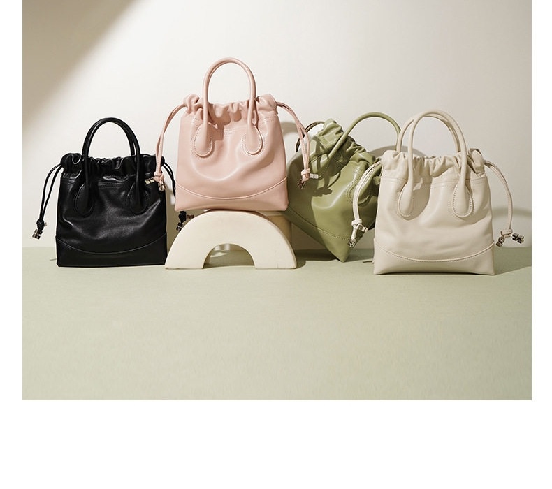 Túi Tote Da Bò Lớn Đựng Đồ Phong Cách Vintage, Túi Đeo Vai, Túi Đeo Chéo Da Mềm Màu Trắng Kem, Hồng, Đen chi tiết 4