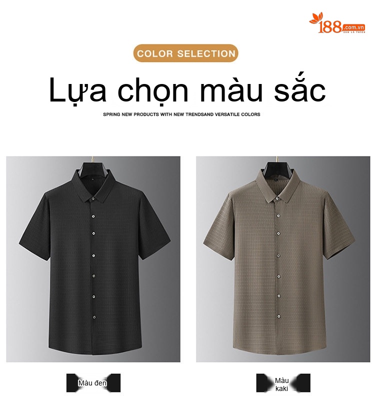 Áo Sơ Mi Tay Ngắn Nam Ice Silk Form Rộng Thoáng Mát Màu Đen, Nâu chi tiết 8