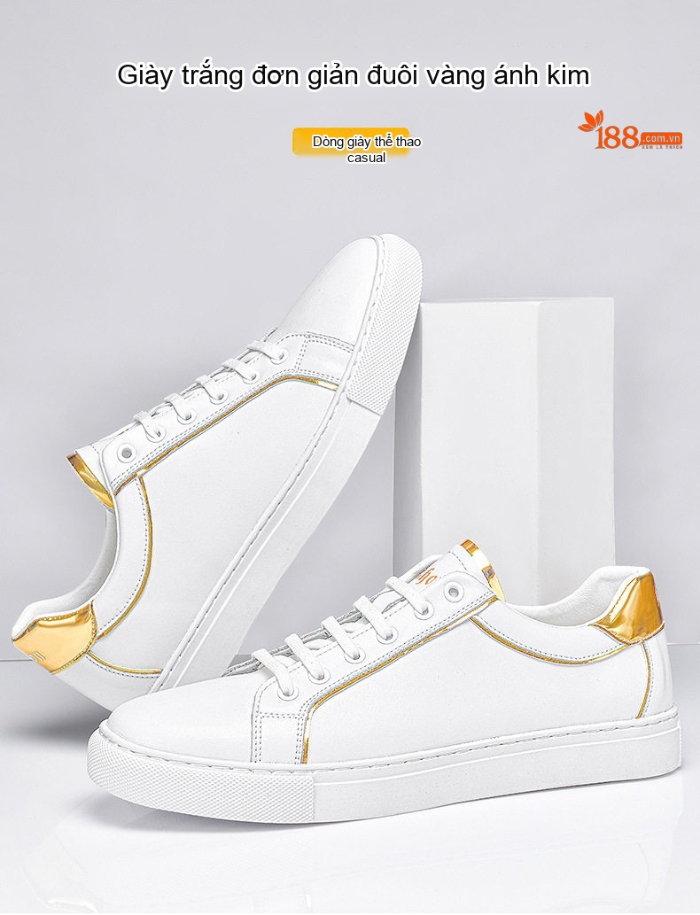 Giày Sneaker Nam Da Bóng Chiều Cao Đế Khoảng 3cm Màu Trắng, Đen chi tiết 4