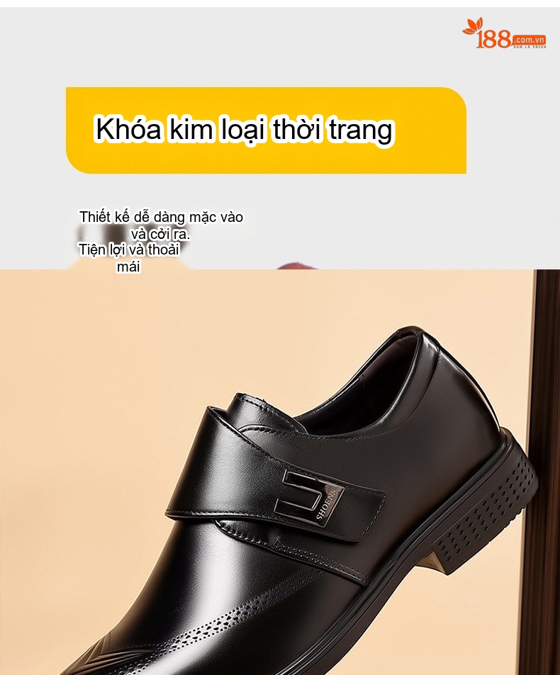 Giày Tây Nam Da Bò Mềm Mại Chiều Cao Đế Khoảng 3cm Màu Đen, Nâu chi tiết 5