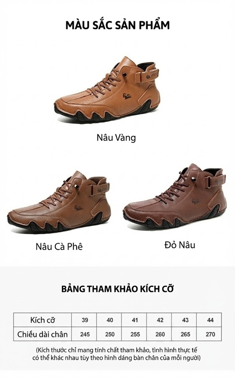 Giày Boot Martin Nam Cao Cổ Da Bóng Buộc Dây Chiều Cao Đế Khoảng 3cm Màu Nâu chi tiết 4