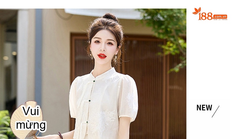Váy Bộ Quốc Phong Cách Tân Nữ Thiết Kế Áo Quần Rời Thanh Lịch Màu Trắng chi tiết 11