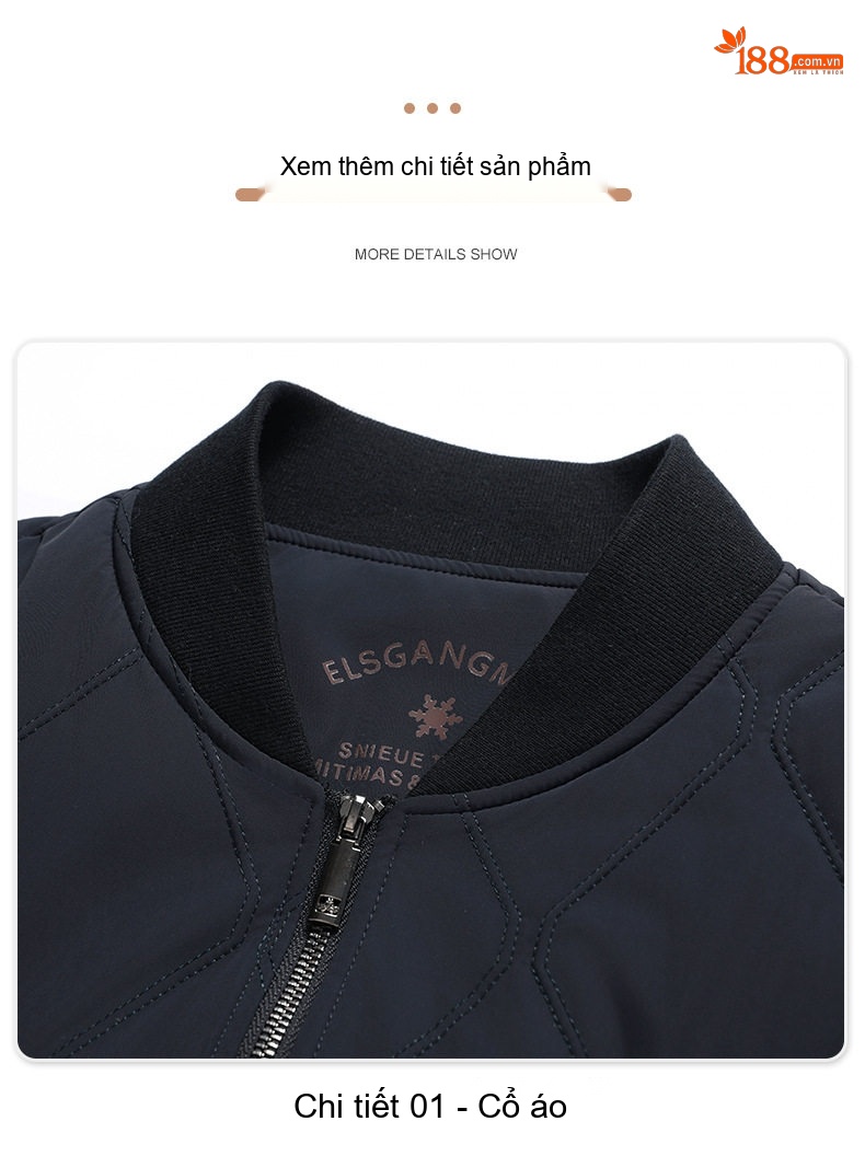 Áo Khoác Bông Nam Cổ Bóng Chày Lụa Tằm Cotton Mỏng Nhẹ Màu Đen chi tiết 17