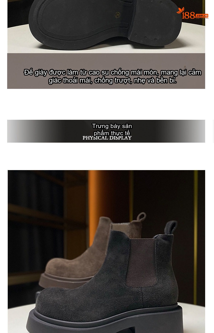 Boot Chelsea Nữ Da Bò Satin Đế Cao 5cm Màu Đen, Nâu chi tiết 9