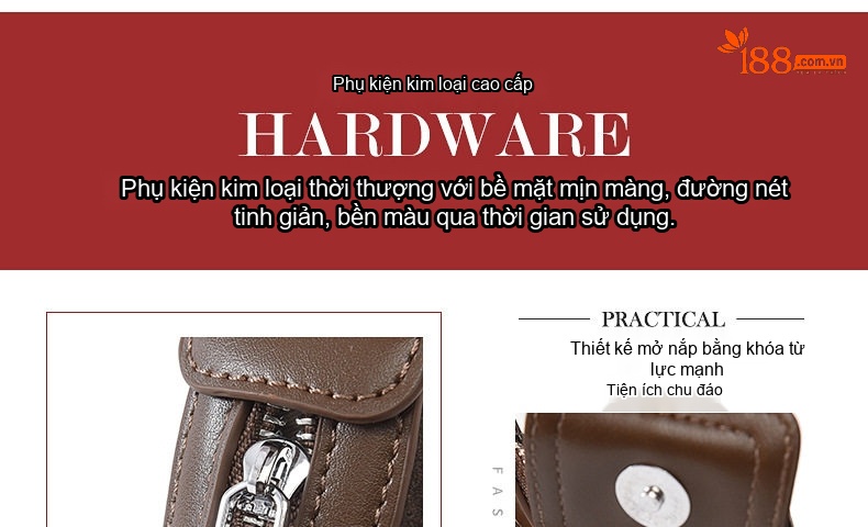 Túi Đeo Vai/Kẹp Nách Nữ Da Mờ Dáng Trăng Khuyết/Hobo Lớn Màu Nâu chi tiết 8
