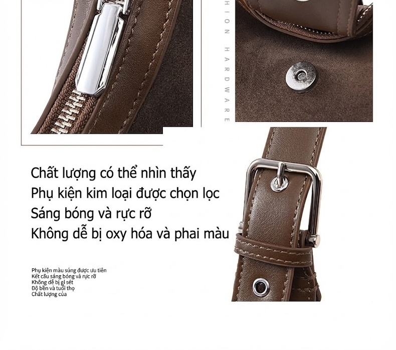 Túi Đeo Vai/Kẹp Nách Nữ Da Mờ Dáng Trăng Khuyết/Hobo Lớn Màu Nâu chi tiết 9