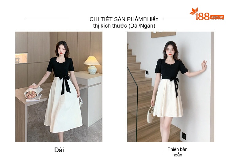 Váy Ngắn Tay Lỡ dáng chữ A Chít Eo Thanh Lịch Màu Đen, Trắng Kem chi tiết 5