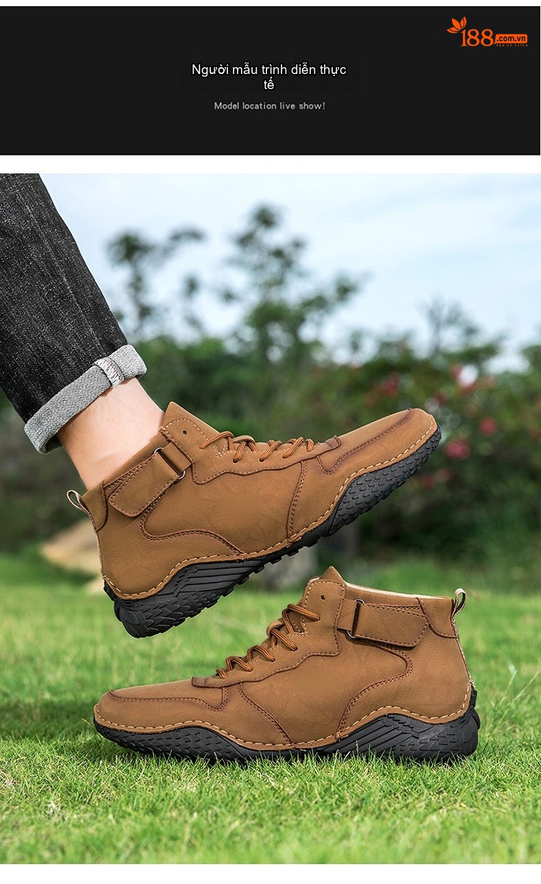 Giày Boot Nam Cổ Cao Dây Buộc Phong Cách Martin Chiều Cao Đế Khoảng 3cm Màu Nâu, Đen chi tiết 12