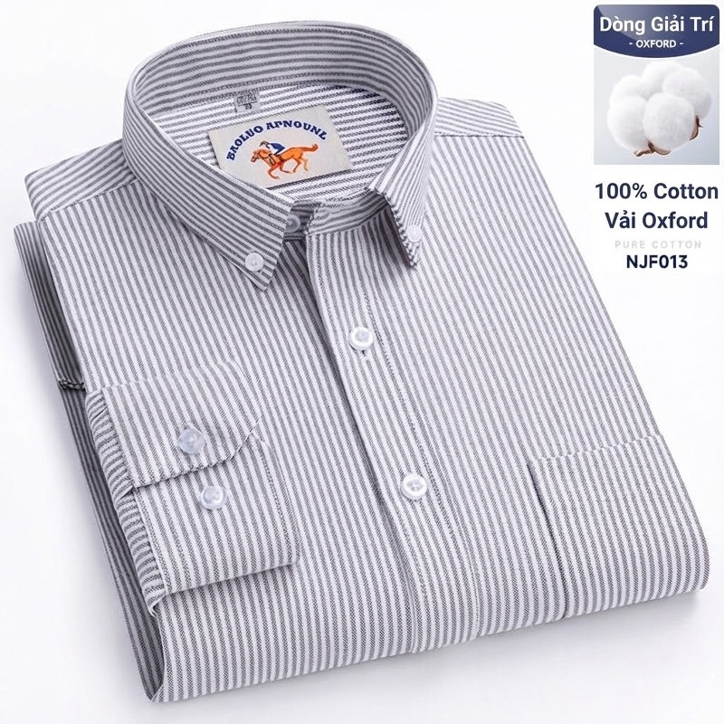 Áo Sơ Mi Nam Tay Dài Oxford Cotton Thoáng Khí Họa Tiết Kẻ Sọc Lớn Màu Xanh Dương, Đen, Trắng, Xám...