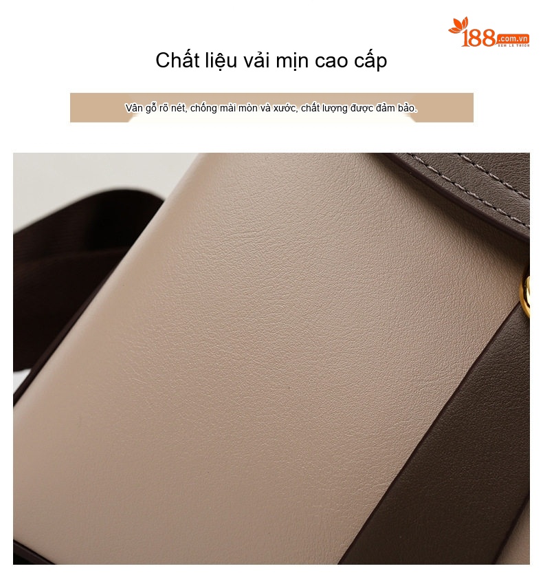 Balo Nữ Da Bóng Kiểu Dáng Đơn Giản Phối Màu Thời Trang Màu Nâu, Be chi tiết 5