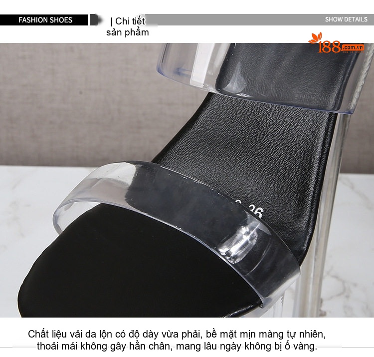 Dép Cao Gót Nữ Hai Quai Trong Suốt Chiều Cao Đế 26cm Màu Đen, Đỏ, Trắng, Hồng... chi tiết 3
