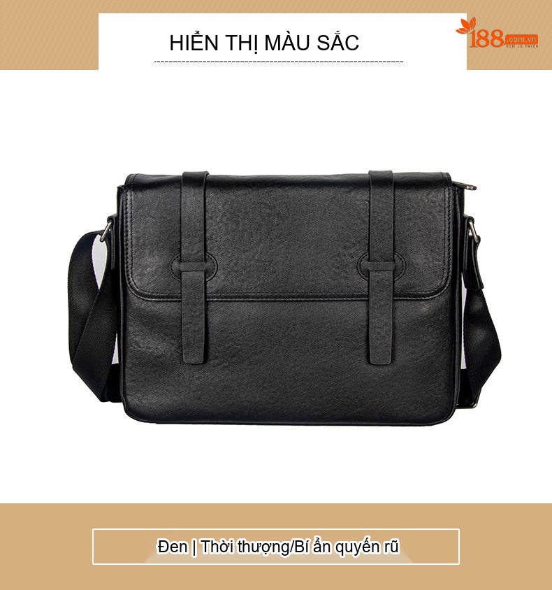 Túi Đeo Vai Nam Da Bò Dáng Ngang Dung Tích Lớn Màu Đen chi tiết 11