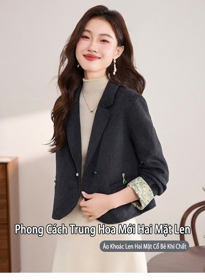 Áo Khoác Lông Cừu Hai Mặt Dáng Ngắn Phong Cách Tiểu Thư Màu Be, Đen, Trắng... chi tiết 4