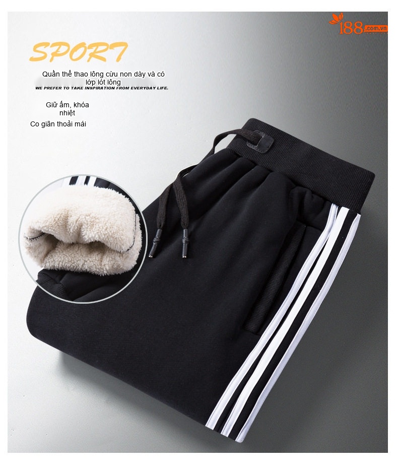 Quần Nỉ Nam Cotton Lông Cừu Non Dày Dặn Lót Lông Giữ Nhiệt Ống Bo Màu Đen, Xám, Be chi tiết 1