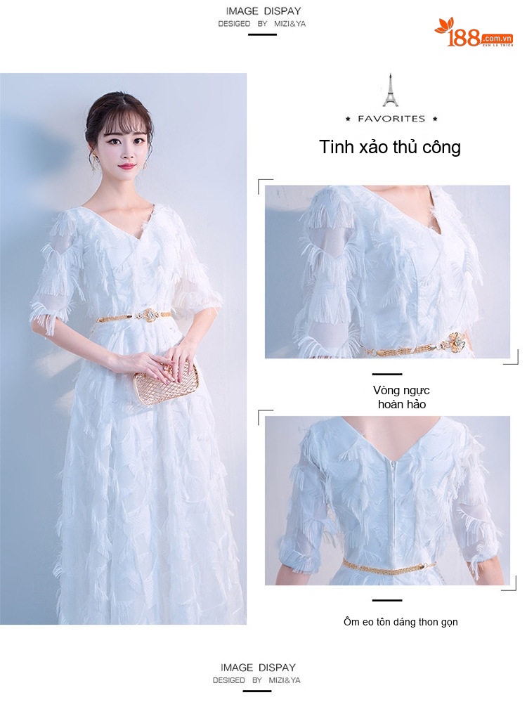 Váy Dạ Hội Nữ Dáng Dài Cổ chữ V Trẻ Trung Thanh Lịch Màu Trắng, Đỏ, Đen chi tiết 6