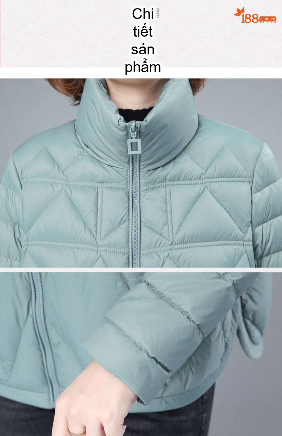 Áo Khoác Phao Nữ Cotton Dáng Ngắn Mỏng Nhẹ Phong Cách Hàn Quốc Màu Xanh, Trắng, Đen chi tiết 22
