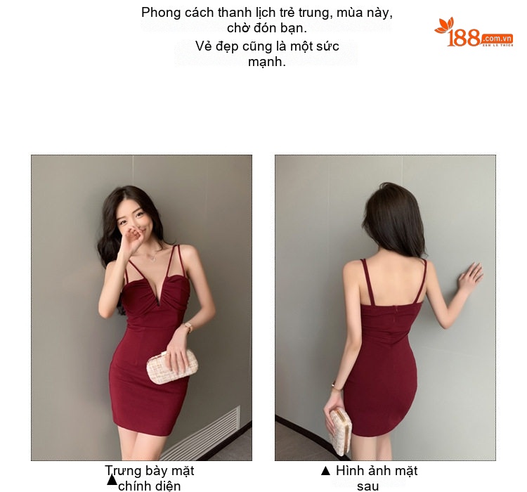 Váy Hai Dây Ngắn Ôm Body Cổ Chữ V Gợi Cảm Màu Đỏ, Đen, Trắng chi tiết 3