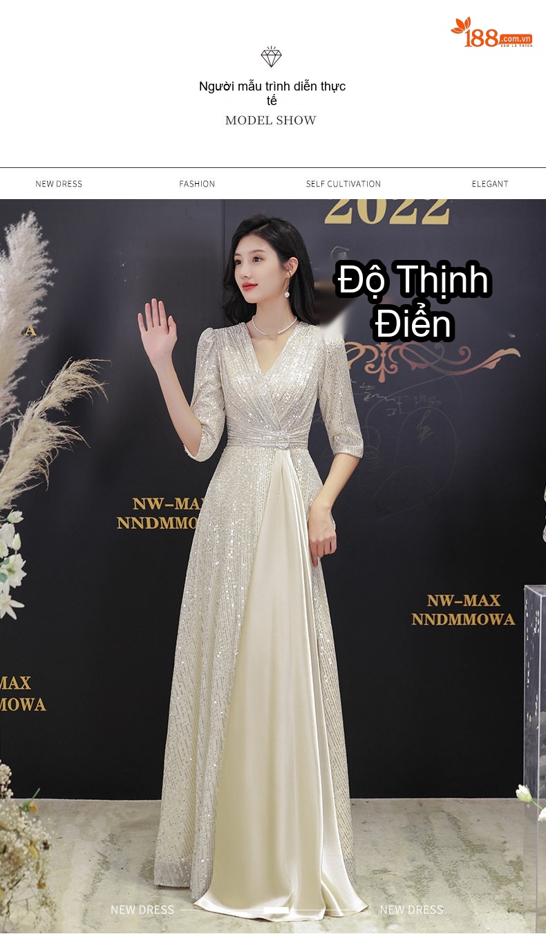 Váy Dạ Hội Nữ Dáng Dài Sang Trọng Màu Vàng Gold, Đen chi tiết 9
